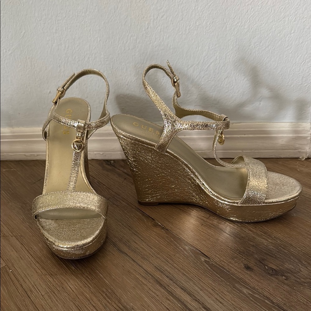 Guess Gold Metallic Wedge Sandals